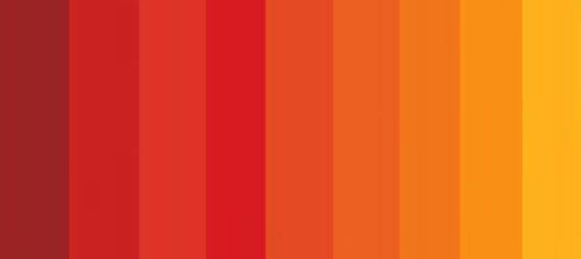 Color Psychology: Choosing The Right Paint Colors For Each Room 5 Warm paint color gradient from red to yellow showing energetic color psychology
