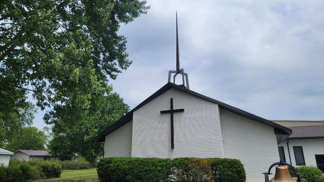Church painting exterior painting — white painted brick side view (Speese Painting)